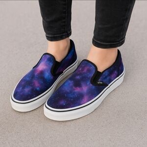 Vans Asher Slip-On Sneakers Galaxy Print Size 6.5 | Cosmic Purple Blue Stars